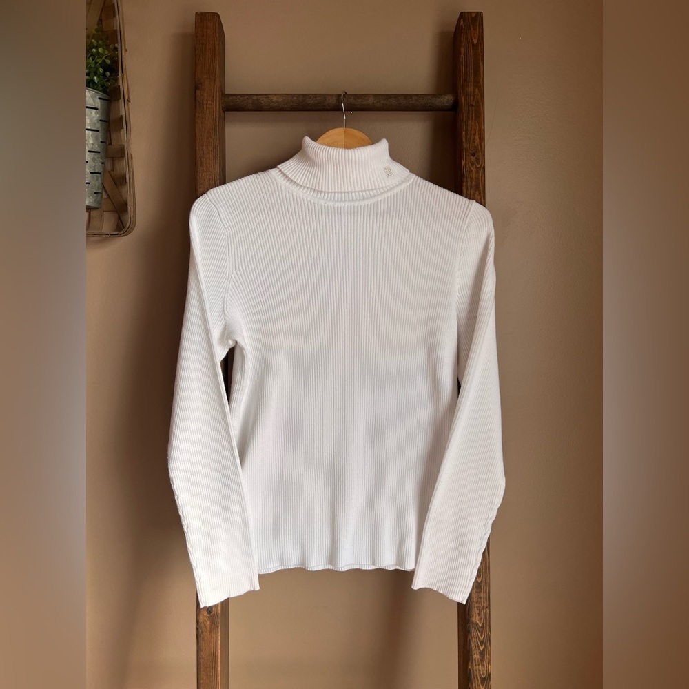 Ralph Lauren White Ribbed Knit Turtleneck